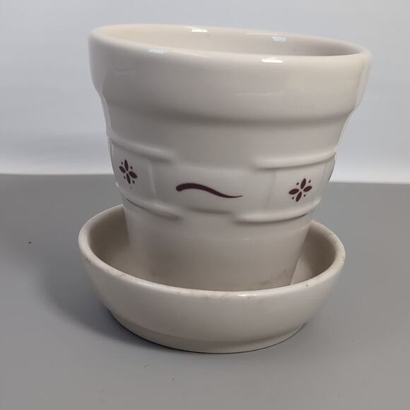 Longaberger Pottery Red Woven Traditions Heritage Planter Pot 4 Inch - Picture 2 of 7